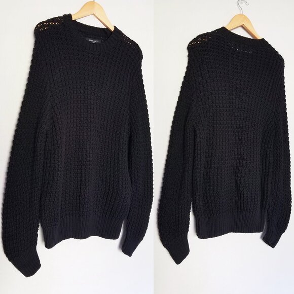 AllSaints Men's M Illund Waffle Stitch Crew Neck Sweater Organic Cotton Black - Picture 16 of 16